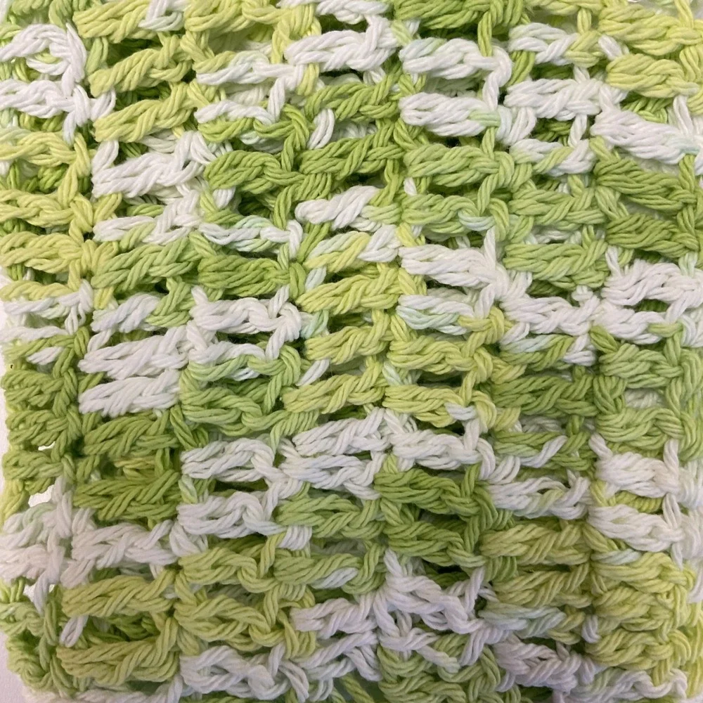 Set of Five Crocheted Homemade‎ Dishcloths Lime Green Cushioning, Old Fashioned